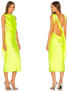 The Bar Max Midi Open Back Neon Yellow Dress